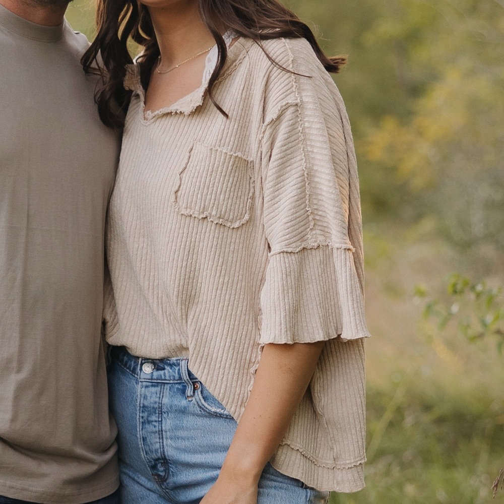 Easel Beige Textured Knit Top